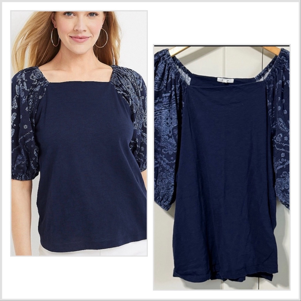 Maurices Charleston Balloon Sleeve top Blue paisley size 2x